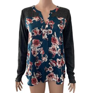 Mystree Sweater Womens Small Oversized Velour Floral Multi Colored Ribbed